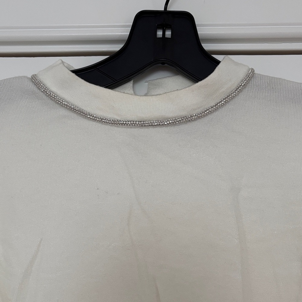 Elegant White Sweater with diamond neck trim - Picture 3 of 4
